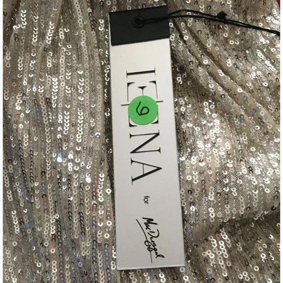 NWT Ieena Mac Duggal 26549 Sequin Knotted Long Sleeve Midi Dress 6 Nude Silver - Picture 5 of 5